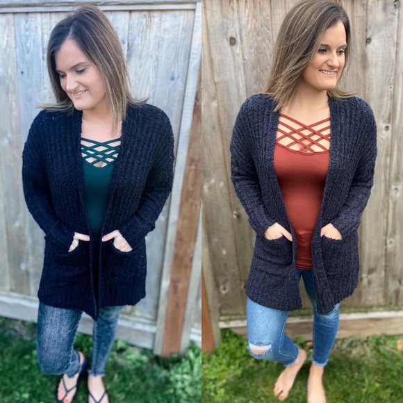 Net.153 Navy Popcorn Pocket Cardigan - Picture 1 of 2